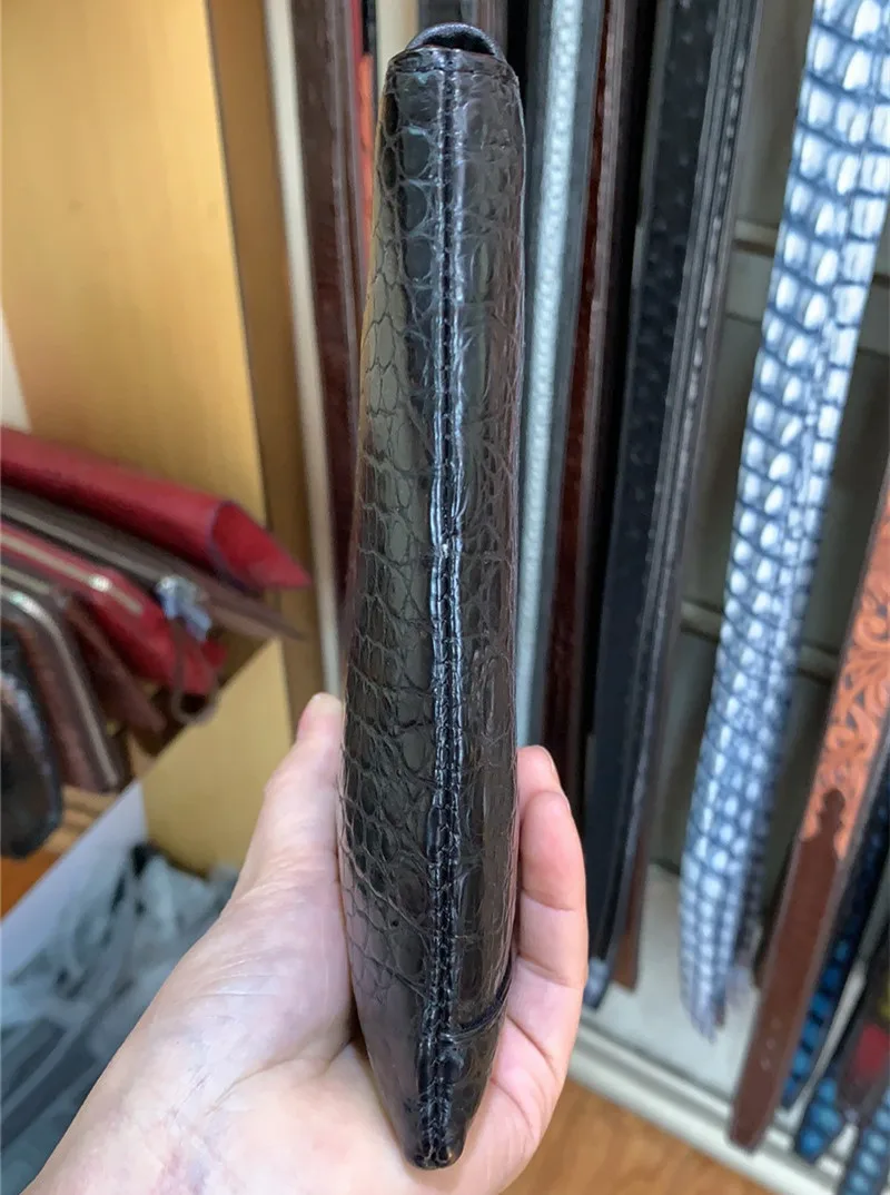 Натуральная крокодиловая кожа живота застежка-молния мужской черный тонкий