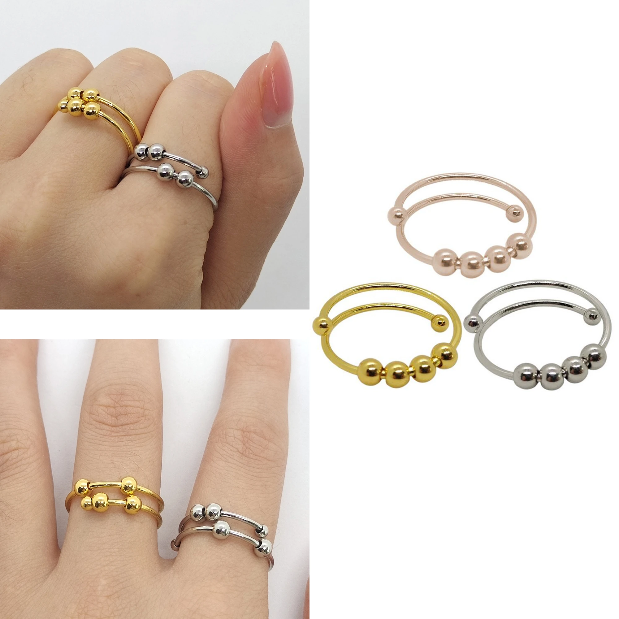 

Anxiety Ring Beads Fidget Open Ring Rotatable Decompession Finger Rotating Ring Anti Stress Ring For Girl Women AM4000