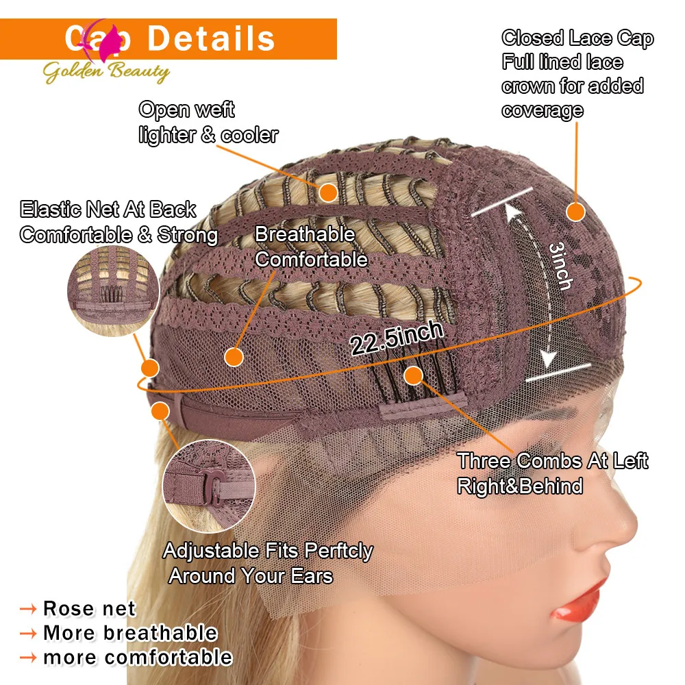 

20 inch Natural-Wave Synthetic Hair Wigs blonde Ombre Lace Front Wig Cosplay Wigs Golden Beauty