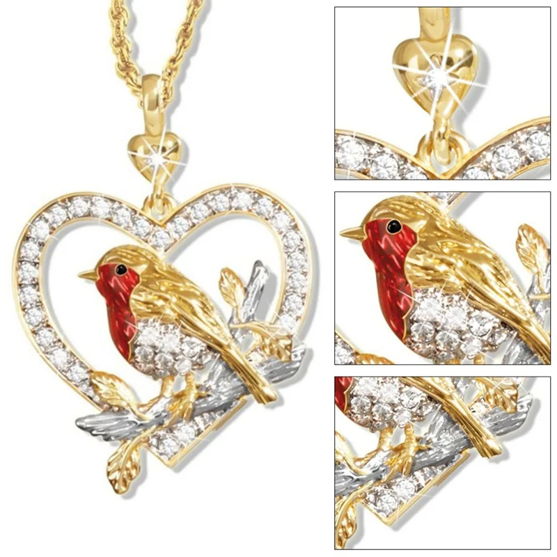 

Lovely Unique Girl Women Animal Alloy Crystal Heart-shaped Necklace Clavicle Pendant