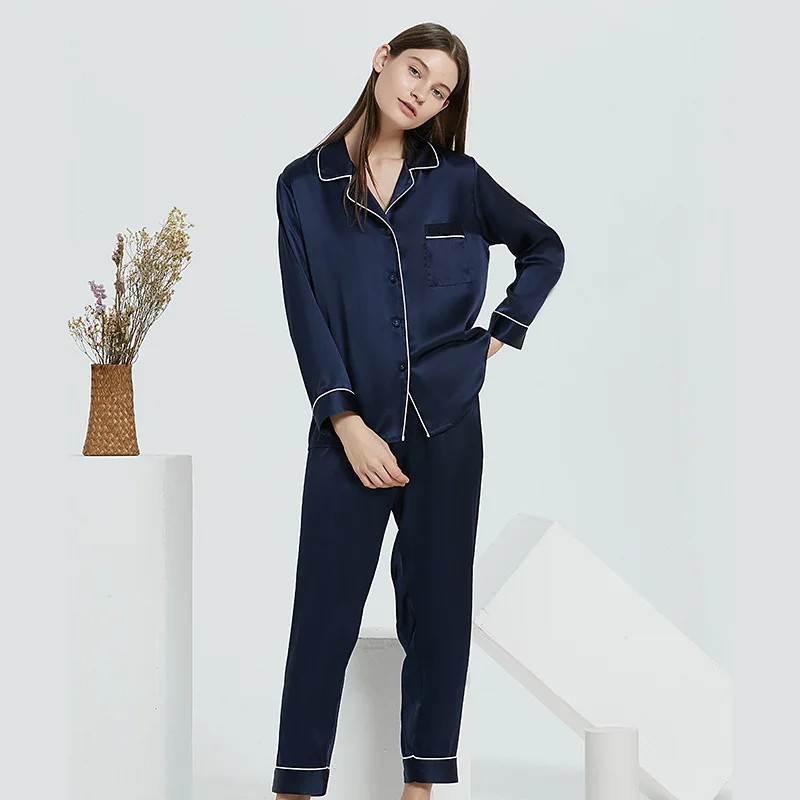 Luxury Silk Long Sleeve Trouser Female Real Silk Homewear Summer Sleepwear Women Pijama 16 Momme Pure Silk Pajamas 100% Mulberr