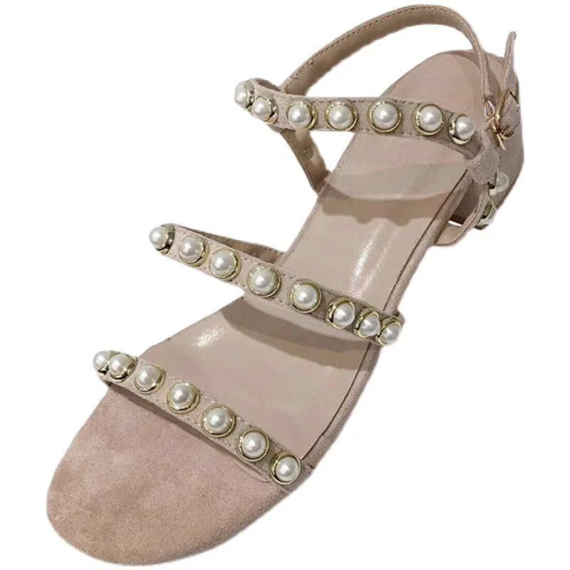 

Block Heels 2021 Sandals Black Shoes for Women Med Buckle Strap Chunky New Fashion Beige Comfort Medium Summer Pearl Girls Rubbe