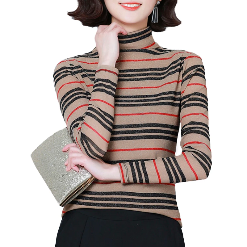 JUAYKALA Женская плюс бархатная рубашка с высоким воротником полосатая яркая