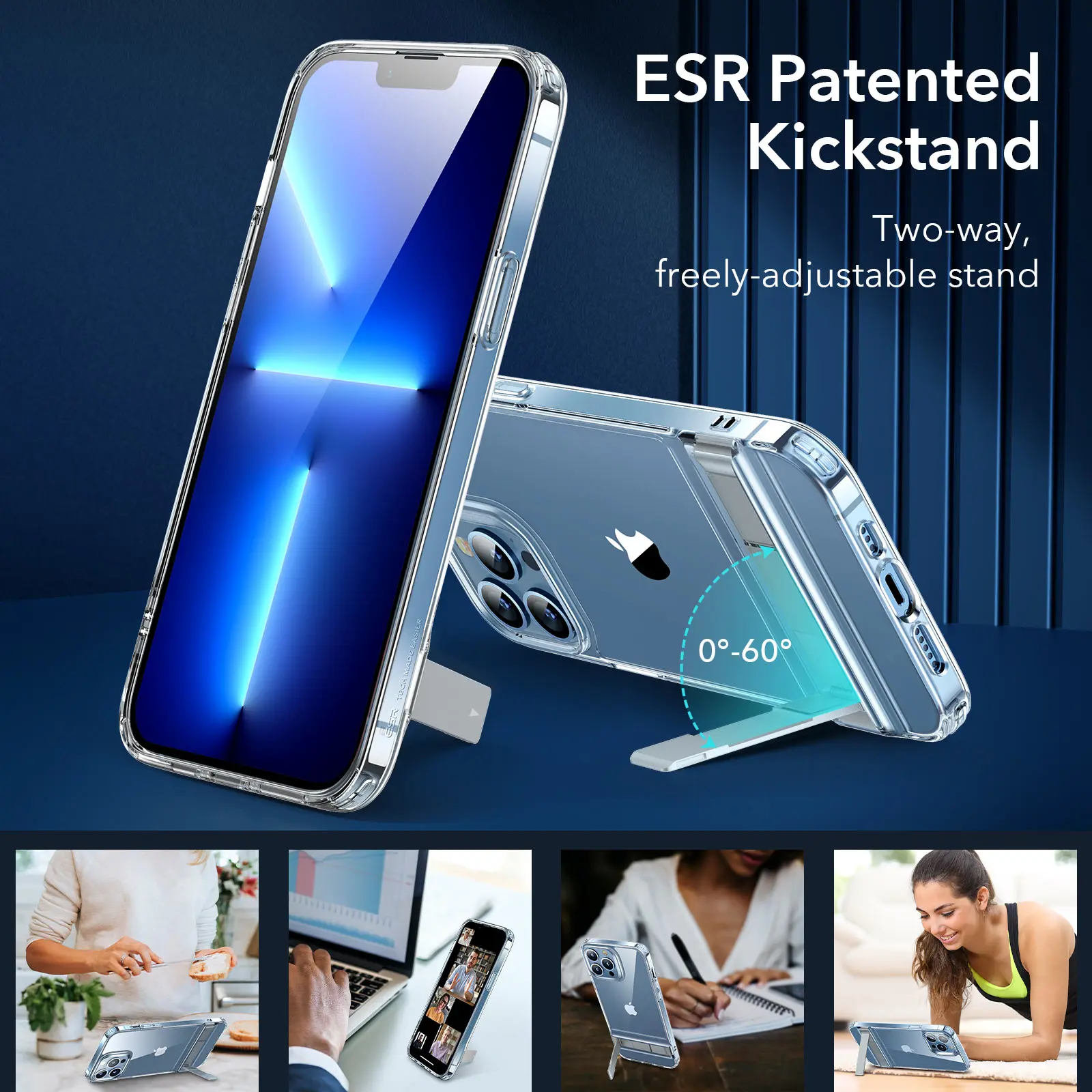 ESR Case for iPhone 13/13 Pro/13 Pro Max 2021 Metal Kickstand Transparent Back Cover Shockproof Luxury Clear Case for iPhone 13