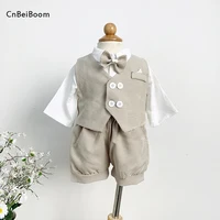 2022 New Baby Boys gril Suit houndstooth Clothes Set Vest Shorts Tie bow shirt Spring Summer kids 1 2 3 4 Birthday wedding Party