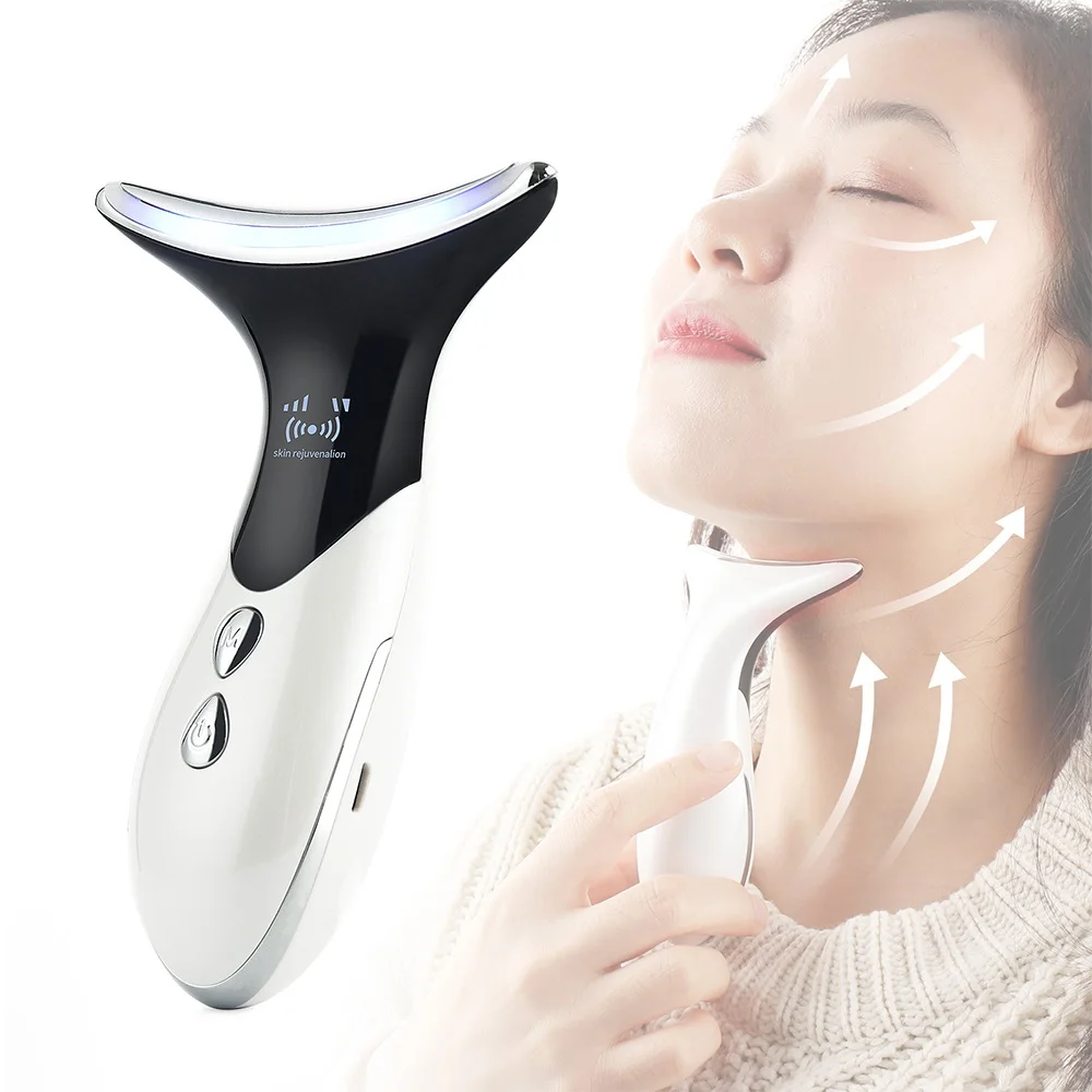 

Ion Photon Warm Therapy Neck Wrinkle Removal Vibration Massager Face Lifting Beauty Device Anti Forehead Lines Double Chin