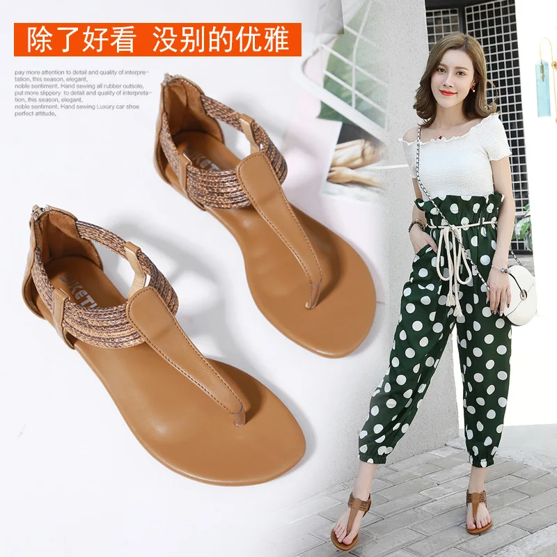 

35 36 37 38 39 40 41 42 Women'S Summer Shoes 2021 New Fashion Sandals Female Dress For Woman Flip Flops Flat Leather Sandals