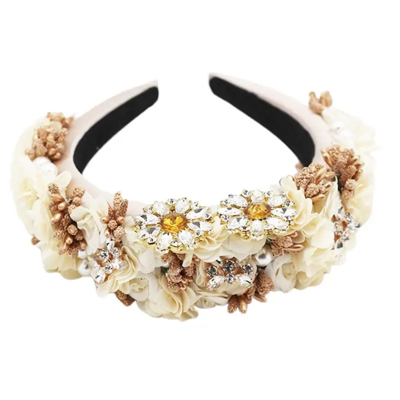 

Baroque Jewelry Sponge Padded Headband Sweet Colored Flower Rhinestone Hair Hoop 63HC