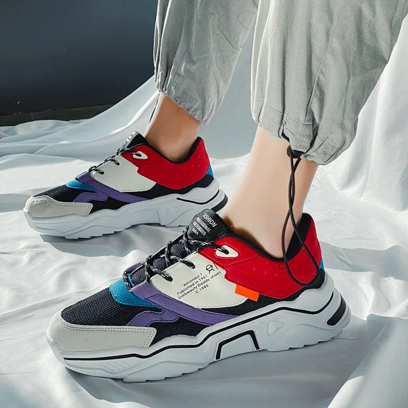 

2020 Spring New Pu+ Mesh Fabric; Lace-up Comfortable, Breathable, Fashionable Color Matching Men's Casual Shoes Sports Shoes