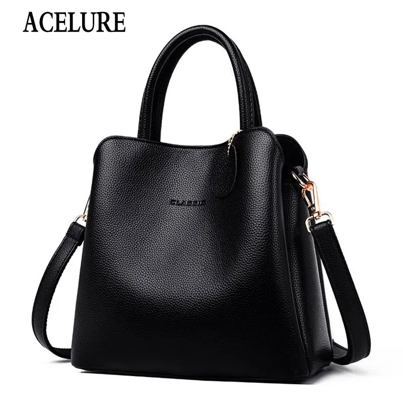

ACELURE Large Capacity Women Casual Tote Fashion Shoulder Shopping Bags Ladies Solid Color PU Leather Crossbody Bag Female Purse