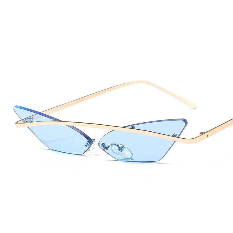 

Triangle Cat Eye Sunglasses with Metal Small Frame Personalized Decoration Frameless Sun Glasses Popular Style for Men