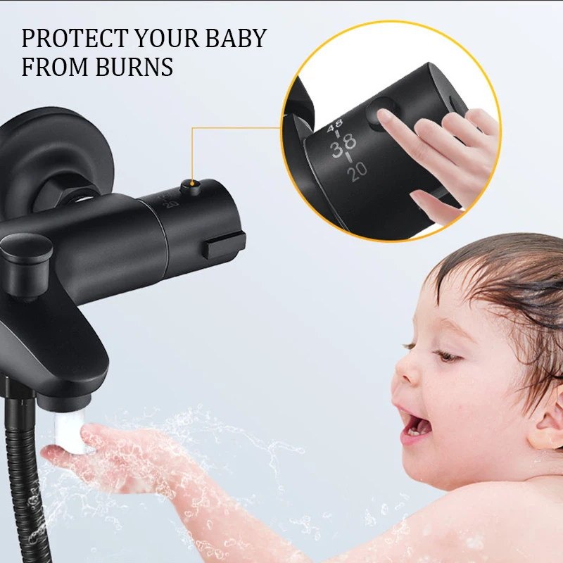 Черный термостатический дождевой Душ в стиле ретро душевая ванна с постоянной