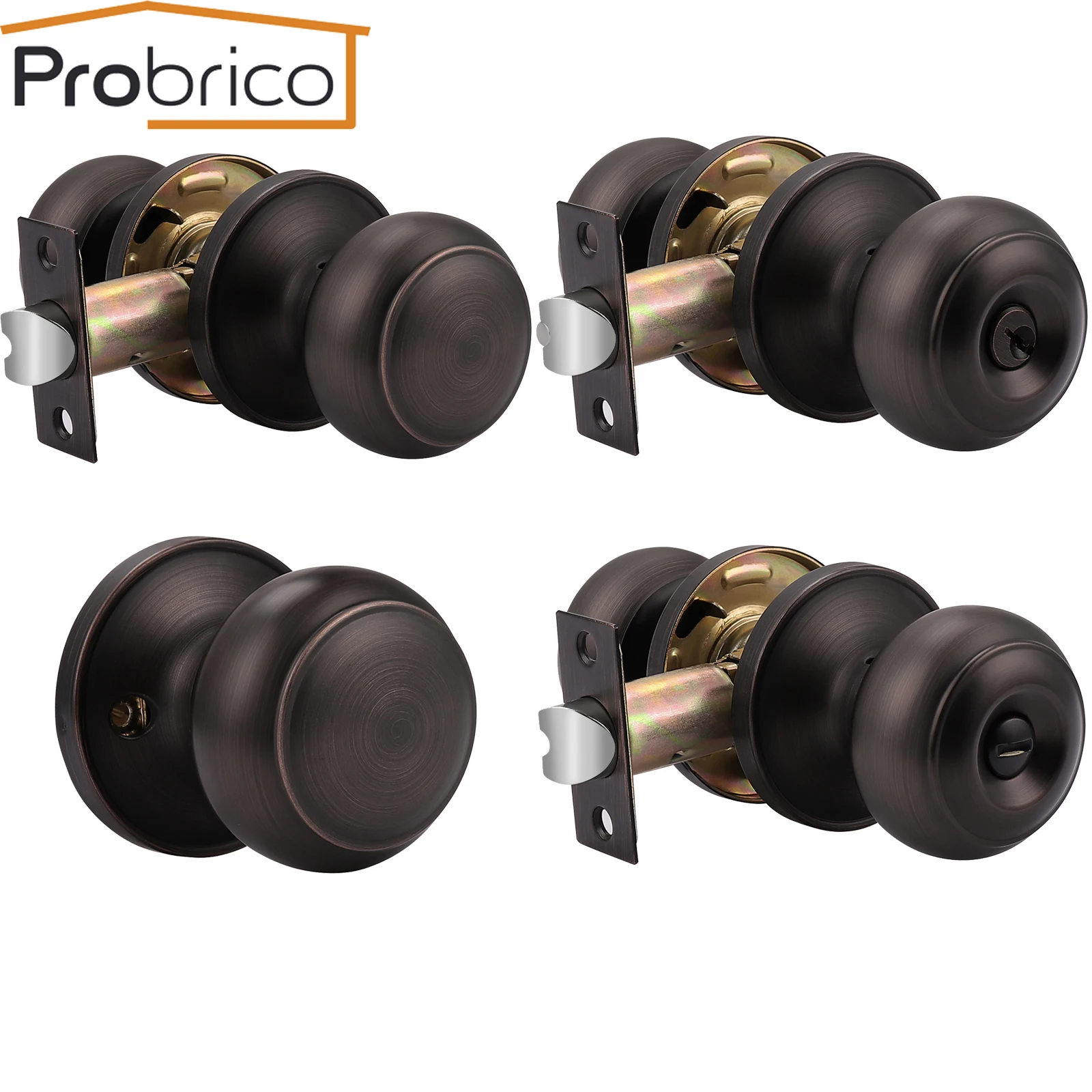 

Probric Interior door locks handle set Front back Round knobs lock cylinder latch Rotation Lock levers Bedroom wooden gate Locks