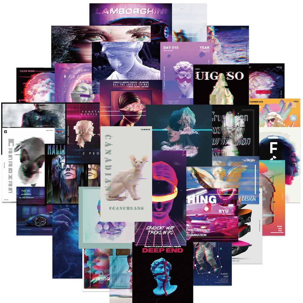 102040pcs punk vaporwave psychedelic cool stickers aesthetic graffiti laptop phone car bike scrapbook sticker decals kids toy free global shipping