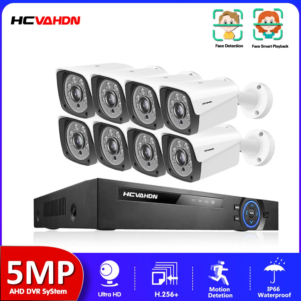 

H.265 8CH DVR Home Security Surveillance System Kits 5MP super HD Outdoor Waterpfoof AHD Camera Motion/Face Detection