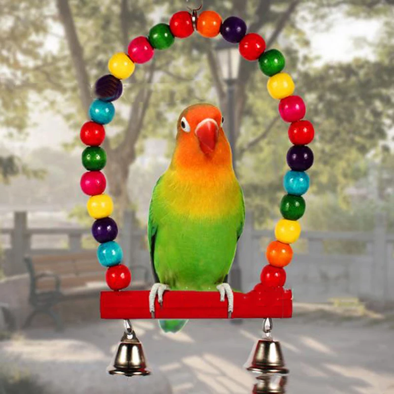 

7 Packs Bird Swing Chewing Toys Parrot Hammock Bell Toys Parrot Cage Toy Bird Perch with Wood Beads Hanging for Small Parakeets