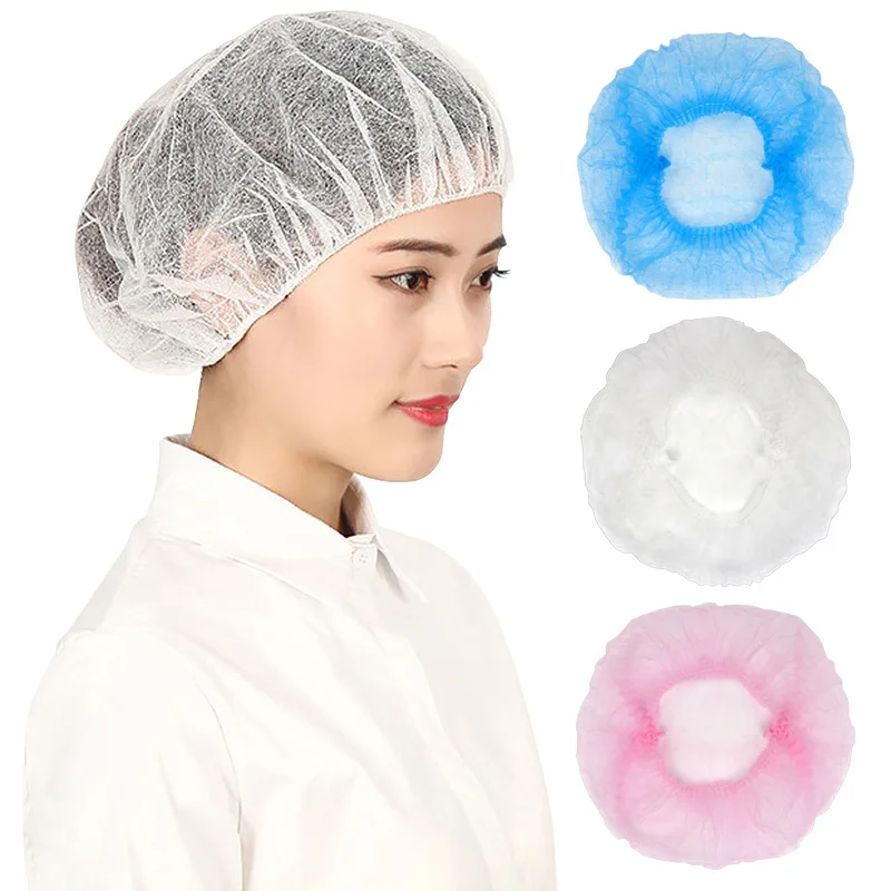 

100PCS Non-woven Disposable Shower Caps Pleated Anti Dust Hat Women Men Bath Caps for Spa Hair Salon Beauty Accessories