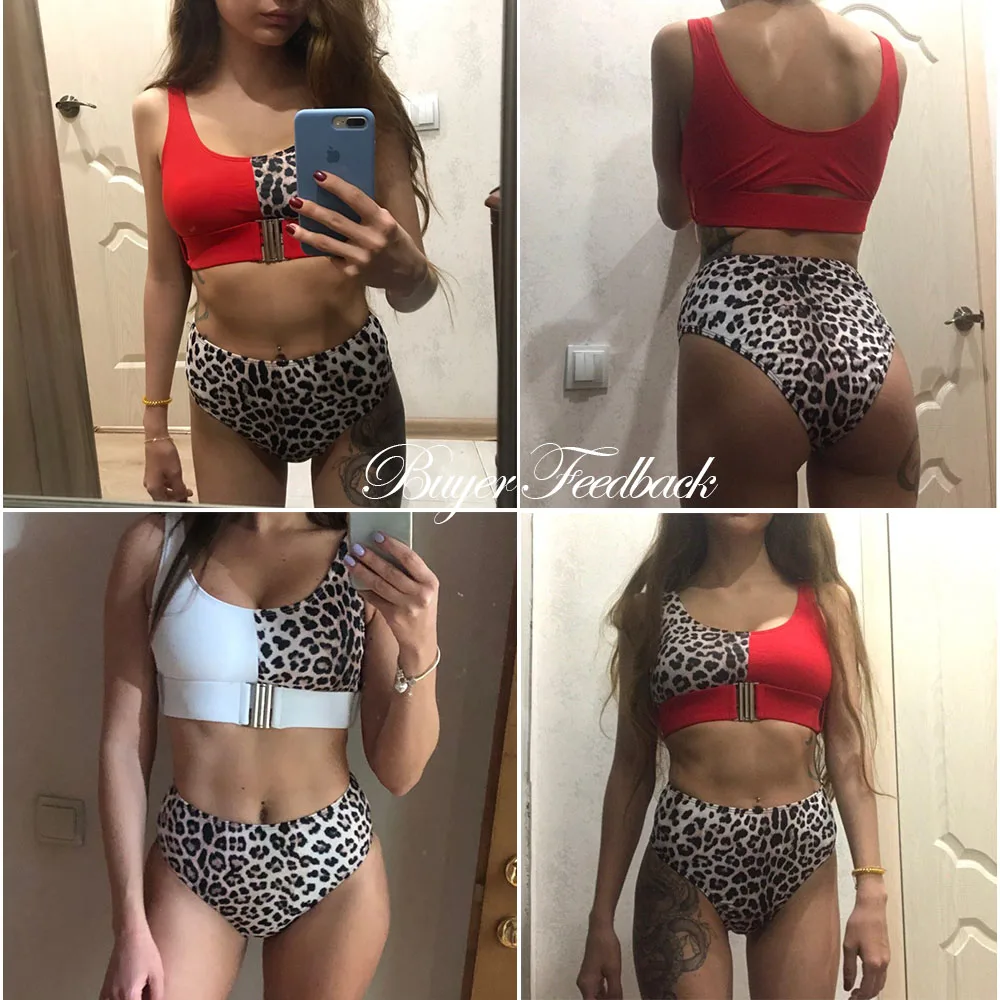Сексуальный красный леопардовый бикини набор 2019 новая высокая талия купальный