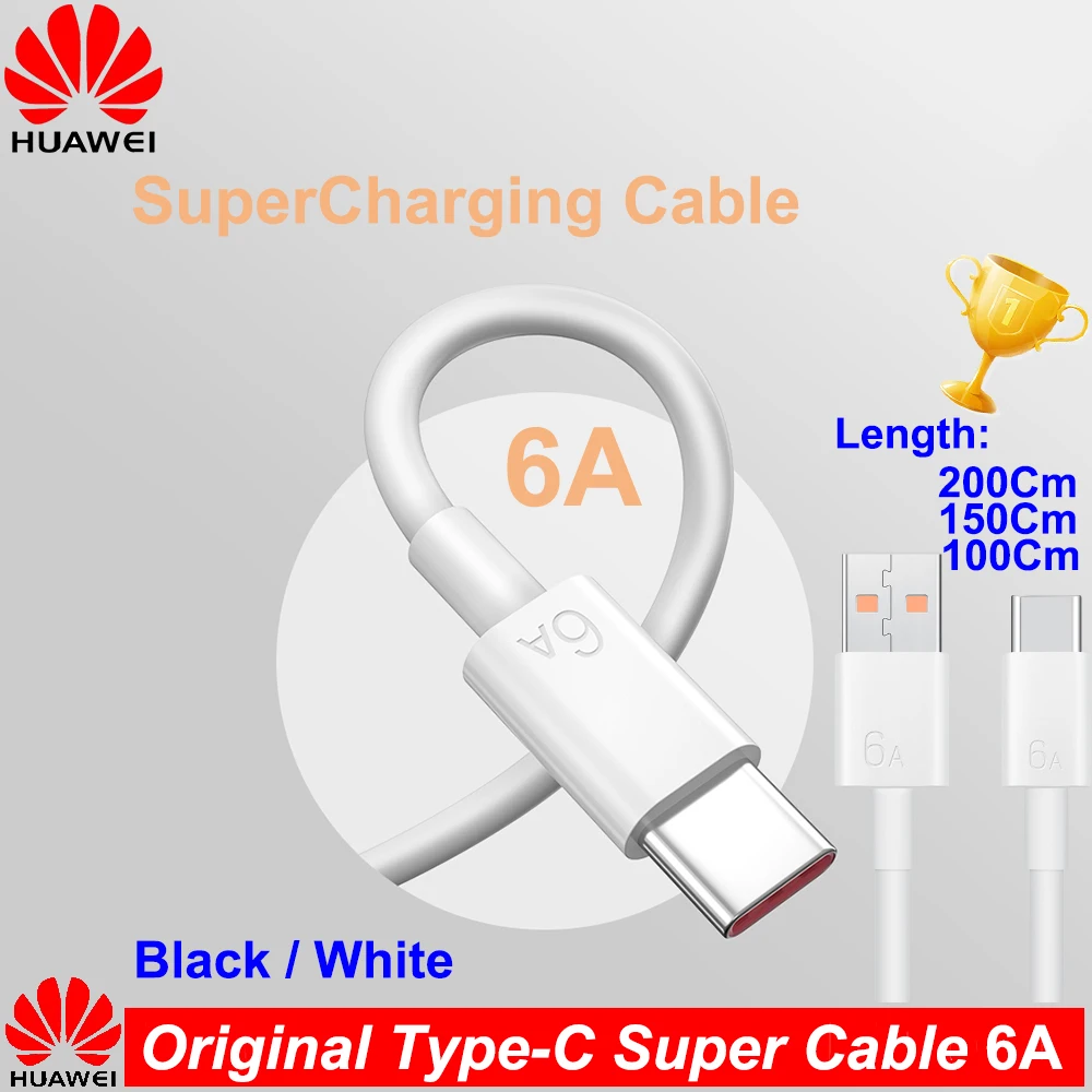 Оригинальный зарядный кабель Huawei SuperCharge Тип C USB 6A для Nova 8 Se 7 6 Mate 40 30 20 P40 P30 Pro Honor 30S