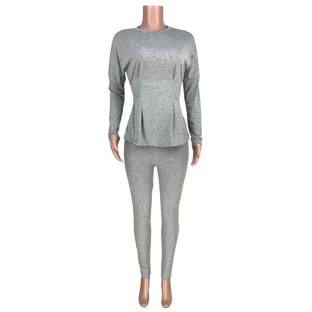 

Solid Color Women Two Piece Tracksuit Autumn Fall Clothes Shaping Waist Long Sleeve Basic Pullover and Pencil Long Pant 2021 Hot