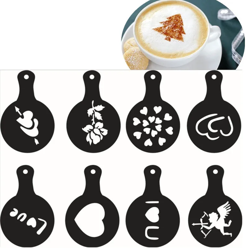 

8Pcs/Set Valentine's Day Coffee Stencils Cupcake Cookie Cappuccino Latte Barista Art Template Mold Cafe Decoration Christmas
