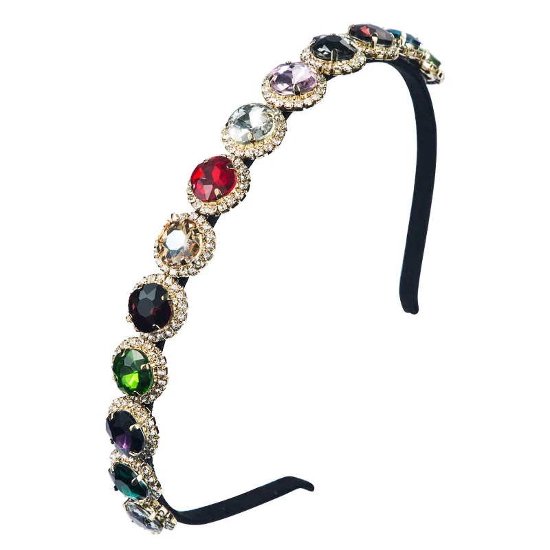 

Baroque Style Retro Creative Hair Accessories Super Flash Inlaid with Colored Glass Drill Thin Edge Hair Hoop Fashion Show