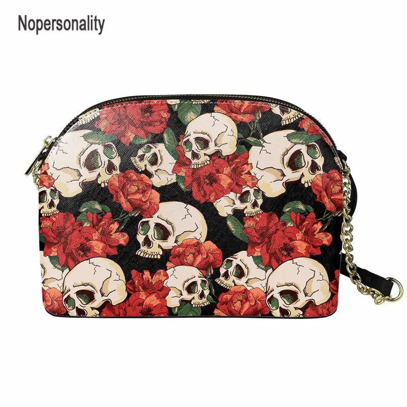 

Nopersonality Female Small Leather Bag Women's Sugar Skull with Flower Design Messenger Shoulder Bag Ladies Crossbody Shell Bag