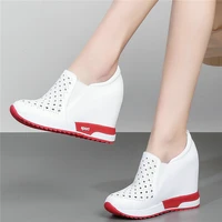 fashion sneakers women hollow genuine leather wedges high heel ankle boots female breathable platform pumps shoes casual shoes