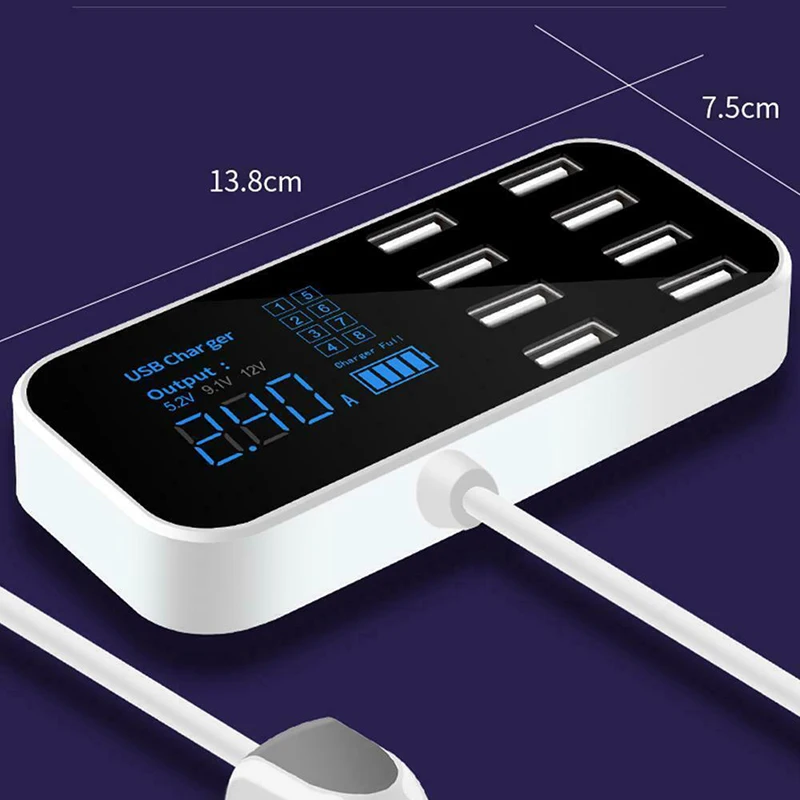 

8 Ports USB Car Charger 40W 2.4A Phone Charger Multi USB Socket with LED Display for iPhone/ Android