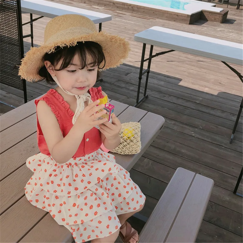 Футболка для девочек Милый хлопковый топ без рукавов с квадратным воротником на