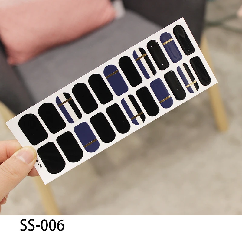 SS006 22 Типсы/лист для дизайна ногтей, полное покрытие, самоклеющиеся наклейки, полированная фольга, Переводные советы, обертывания, 3D Водонепроницаемый Маникюр-наклейки для ногтей - Цвет: SS006