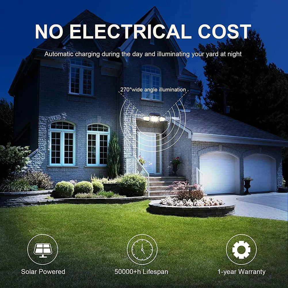 

Eshowee Solar Lights Outdoor Solar Motion Sensor Lights Adjustable Heads 270 Wide Angle Illumination Waterproof LED Flood Light