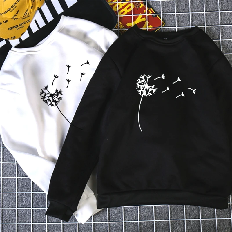 

Women's Dandelion printed sweatshirt, casual long sleeve round neck sweater and cartoon, spring and autumn clothing