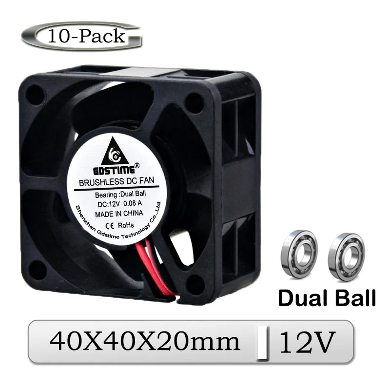 10 шт./лот Gdstime DC 12 В 40 мм x 20 мм 40 мм двойной шарикоподшипник бесщеточный радиатор охлаждающий вентилятор 4020B 4 см вентилятор охлаждения увлажнителя