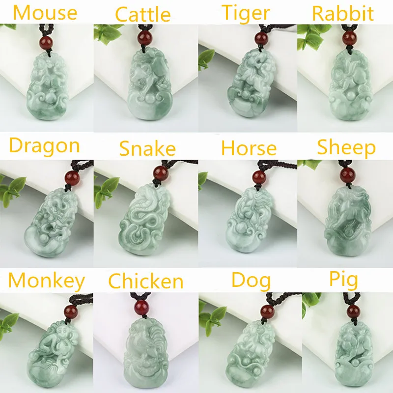 

BURMA JADEITE PENDANT HAND CARVED LUCKY AMULET CHINESE ZODIAC JADE NECKLACE WITH CHAIN FOR MEN WOMEN GIFT DROP SHIPPING