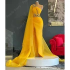 Женское платье с одним открытым плечом, длинное желтое платье-русалка, расшитое бисером, в арабском стиле, для выпускного вечера, 2021
