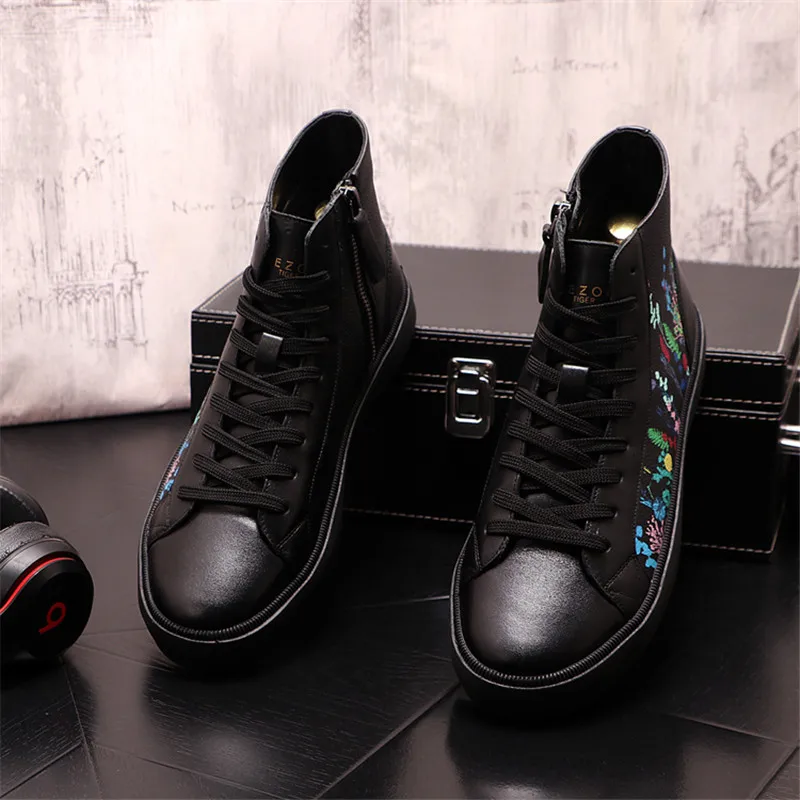 Murah Fashion Mewah Kulit Pria Tinggi Atasan Hip Hop Pergelangan Kaki Martin Boots Punk Designe Flat Zapatillas Hombre