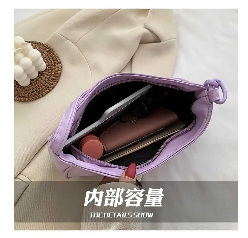 

Female Leather Solid Color Chain Handbag Retro Casual Women Totes Shoulder Bags Fashion Exquisite Shopping Bag