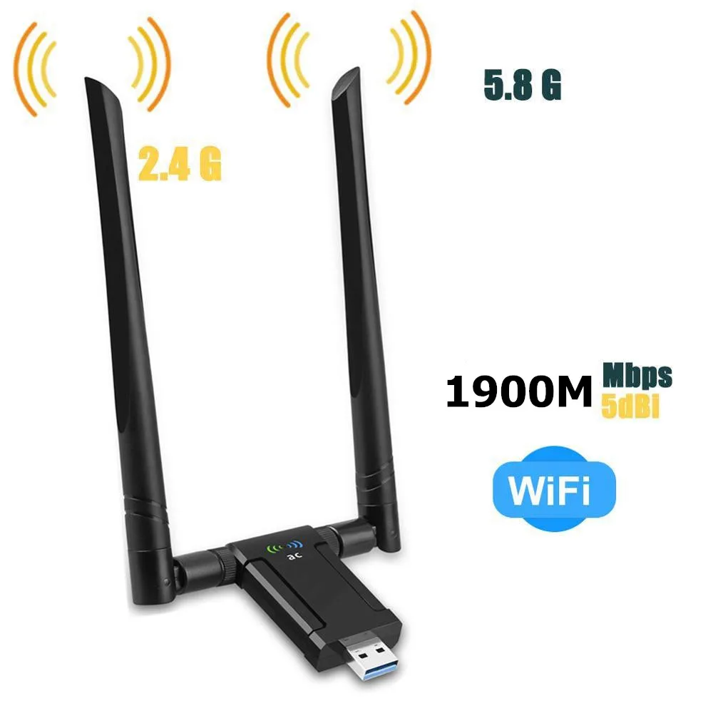 KuWFi 1900 Мбит/с USB Wifi адаптер двухдиапазонный 5dBi антенна USB3.0 беспроводная сетевая карта для ПК настольный