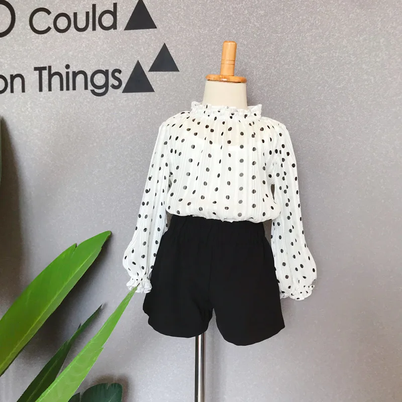 Белая рубашка в горошек с длинным рукавом подходящие Семейные футболки шорты Топ