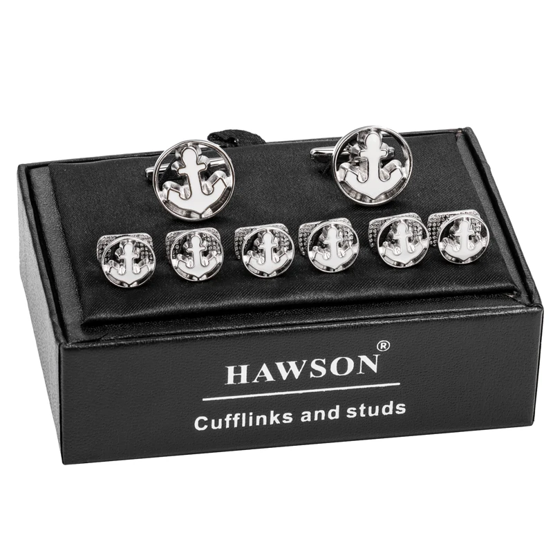 

HAWSON Anchor Cufflinks Studs for Tuxedo Shirts Simple Collar Studs Cuff Links for Men Wedding Business Gift with HAWSON LOGO