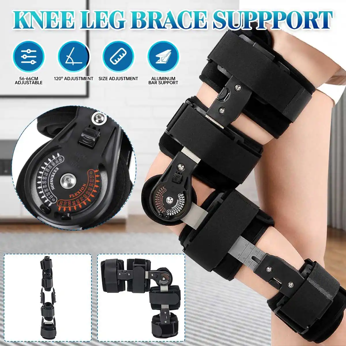 

Black/Gray Medical Grade 0-120 Degree Adjustable Hinged Knee Leg Brace Support Protect Knee Ankle Brace Ligament Damage Repair
