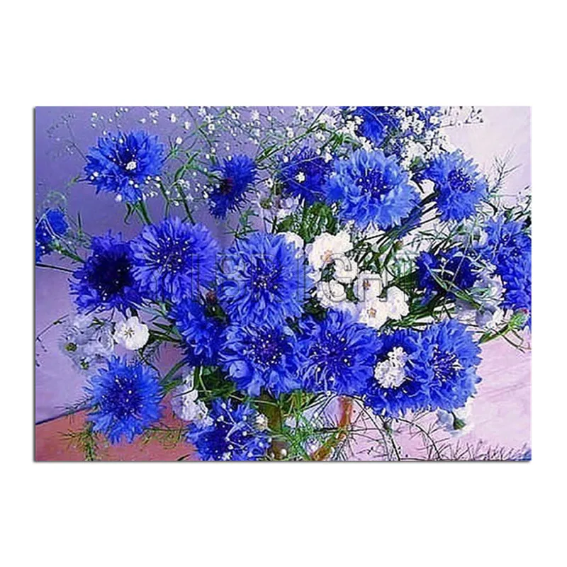 Мозаика из круглых страз 5d синяя Васильковая цветочка алмазная живопись сделай