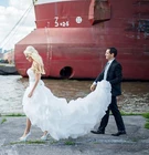 Женское свадебное платье из органзы, ТРАПЕЦИЕВИДНОЕ ПЛАТЬЕ с оборками и длинным шлейфом, свадебное платье с поясом из бисера, 2020