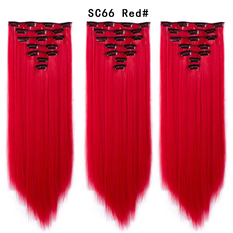 sc66 red 22 дюйма длинные прямые женские клипсы для наращивания волос Синтетические накладные волосы прическа термостойкие белый красный фиолетовый розовый Юнис - Цвет: sc66 red