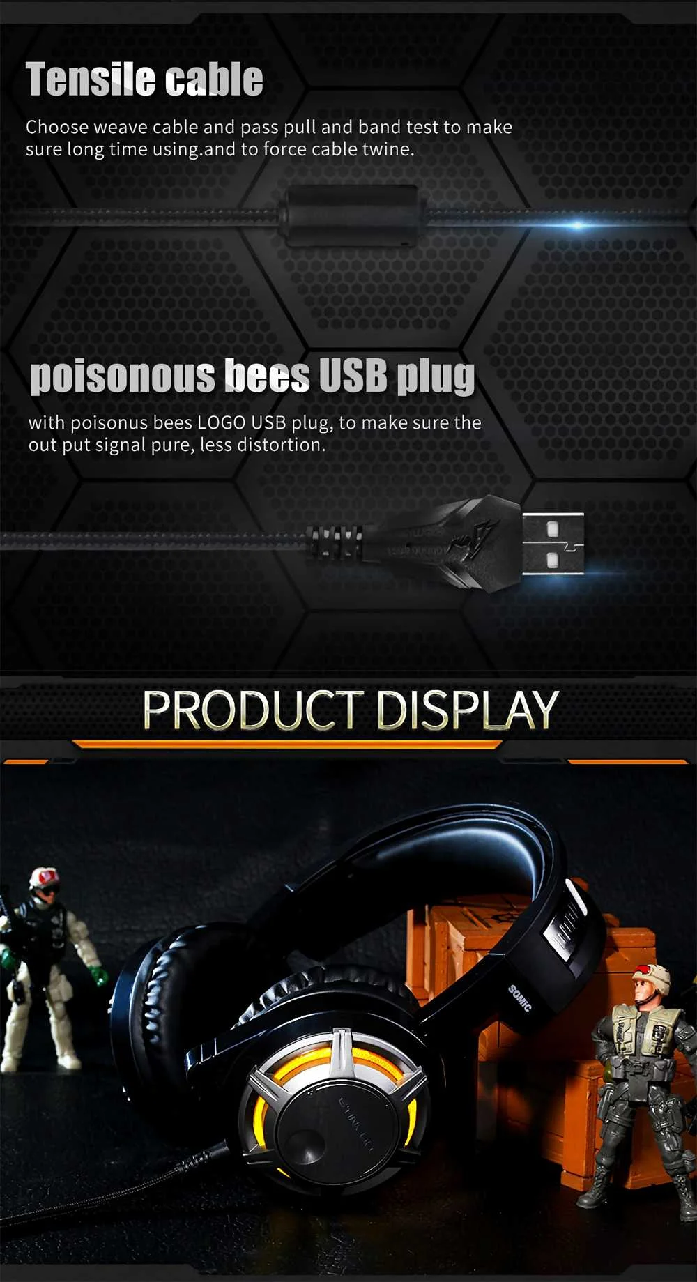 SOMIC G926 USB игровая гарнитура светодиодный свет 7,1 объемный звук Игровые наушники с микрофоном для ПК/PS4 игры