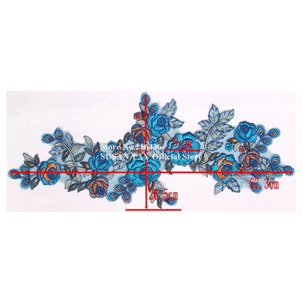 2 шт./лот х Новый длинный синий/оранжевого цвета с цветочной вышивкой и кружевной