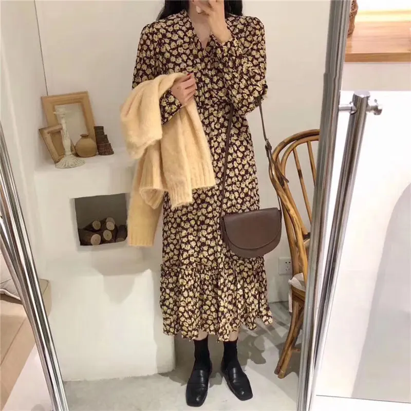 Женское винтажное платье с принтом Alien Kitty повседневное Свободное длинное v