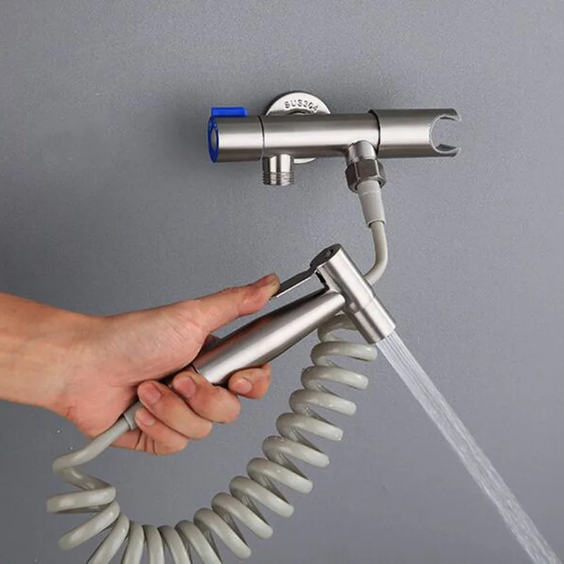 

304 Stainless Handheld Shower Head Douche Toilet Bidet Spray Wash Jet Shattaf with Spring Hose Quick Connect Sink Hose Spray Set