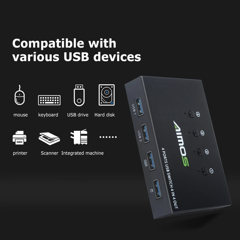 

4-Port HDMI-compatible USB KVM 4K Switch Splitter For Shared Monitor Keyboard And Mouse Adaptive EDID/HDCP Printer Plug And Play